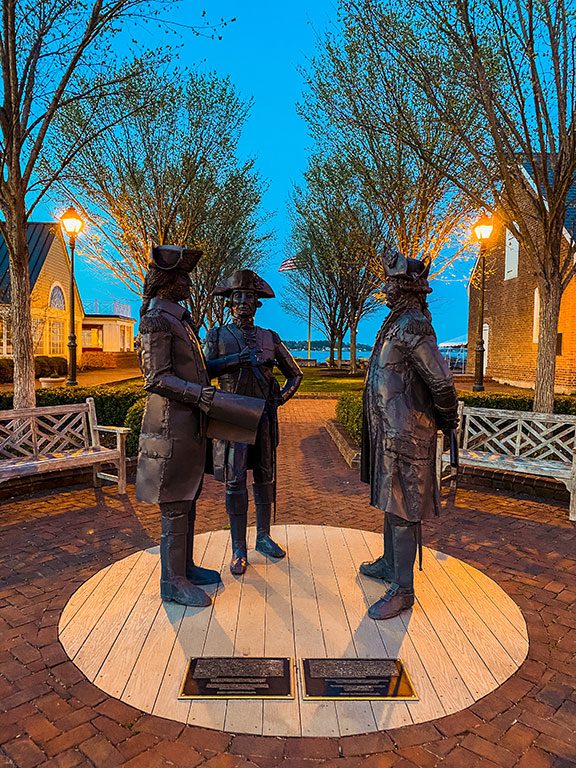 Statues on Water Street in Yorktown Virginia