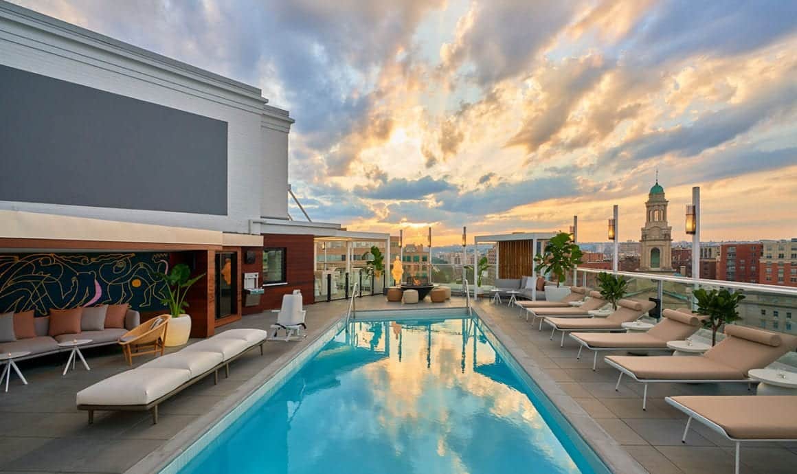 Stunning overview of Hotel Zena's rooftop, a DC Hotel with rooftop pool