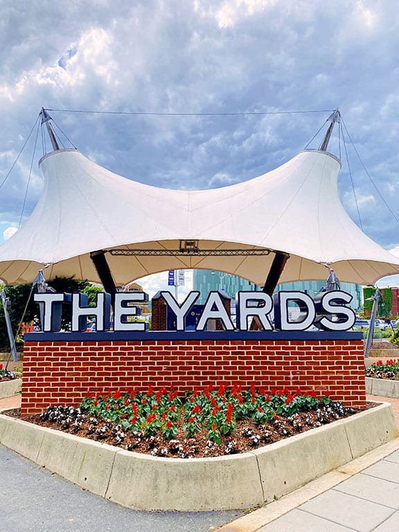 The Yards neighborhood sign in Washington DC- photo credit Keryn Means publisher of DCTravelMag.com