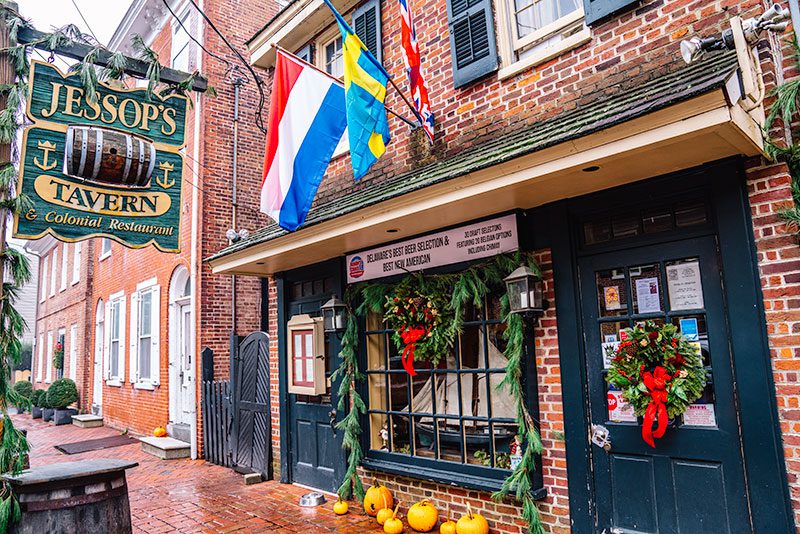 Jessop's Tavern decked out with festive decorations, offering a cozy atmosphere for celebrating Christmas in Wilmington DE.