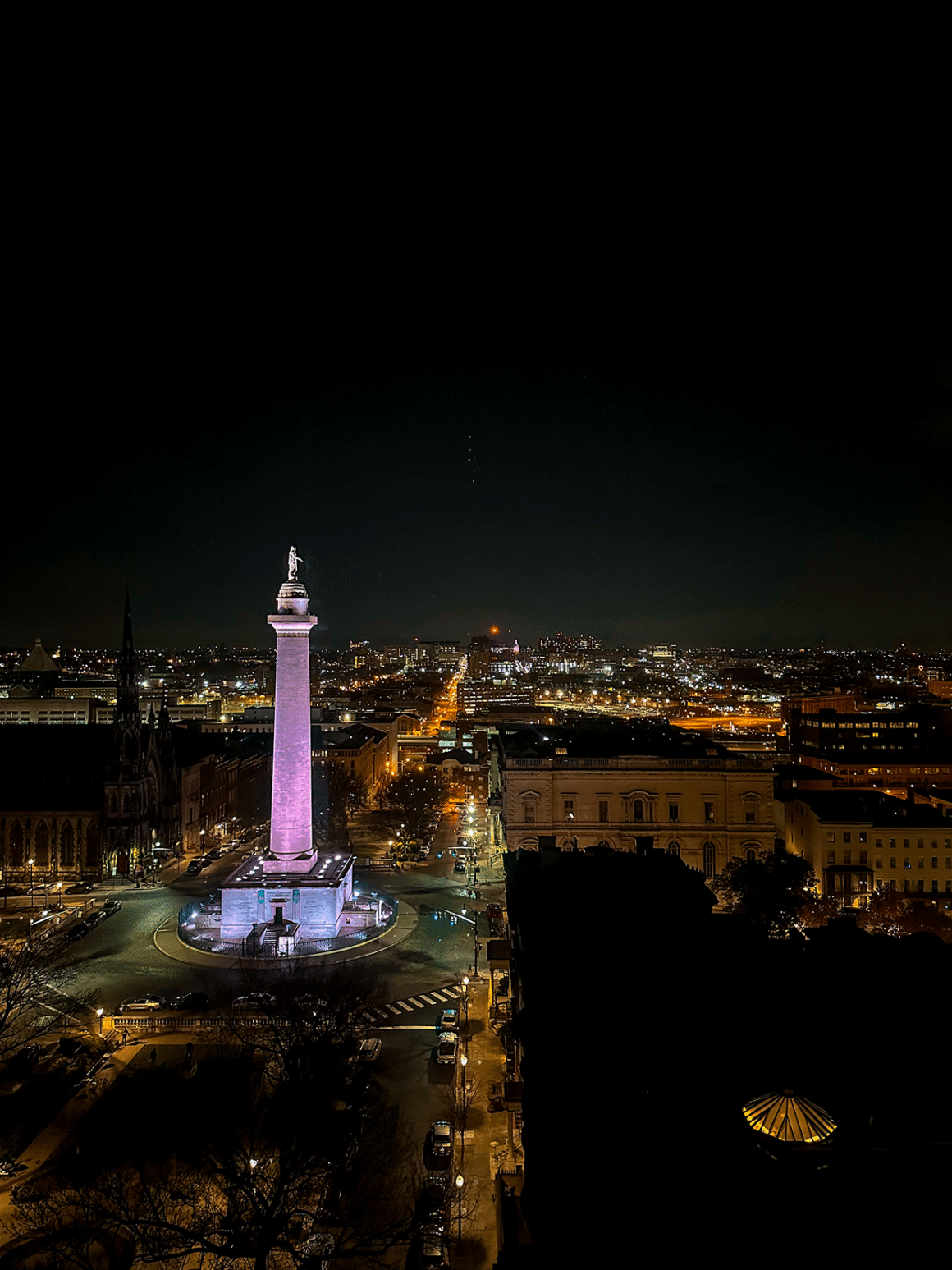 Aerial view of the Washington Monument in Mount Vernon Baltimore MD- credit keryn means